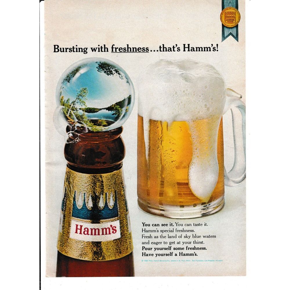 Vintage 1960s Hamm's Beer Print Advertisement